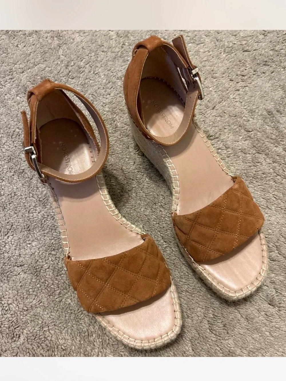 NWOT Nordstrom Tan Toffee Suede Wedge Heeled Sandals